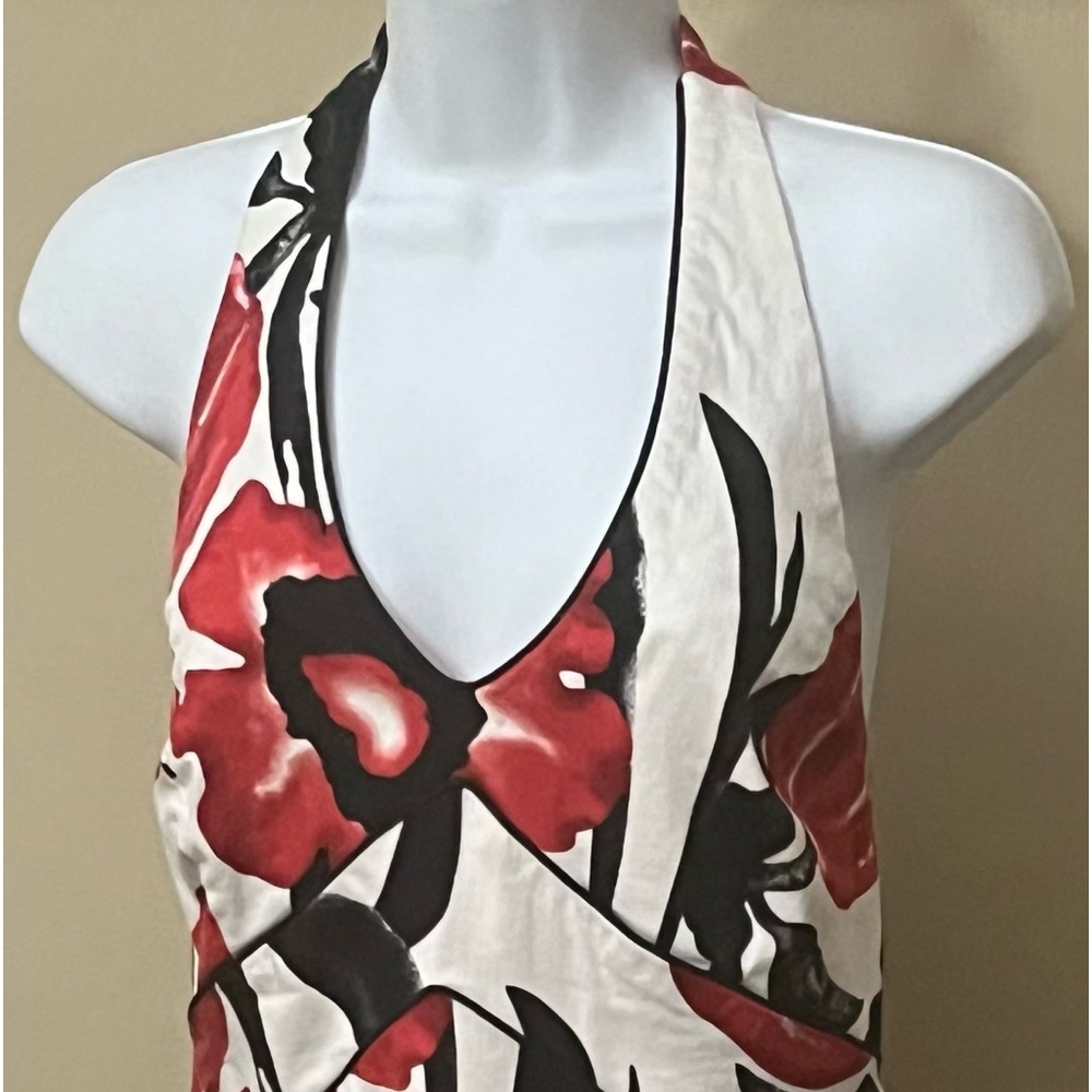 AGB Floral print halter dress Red White Blackbody con/fit flare